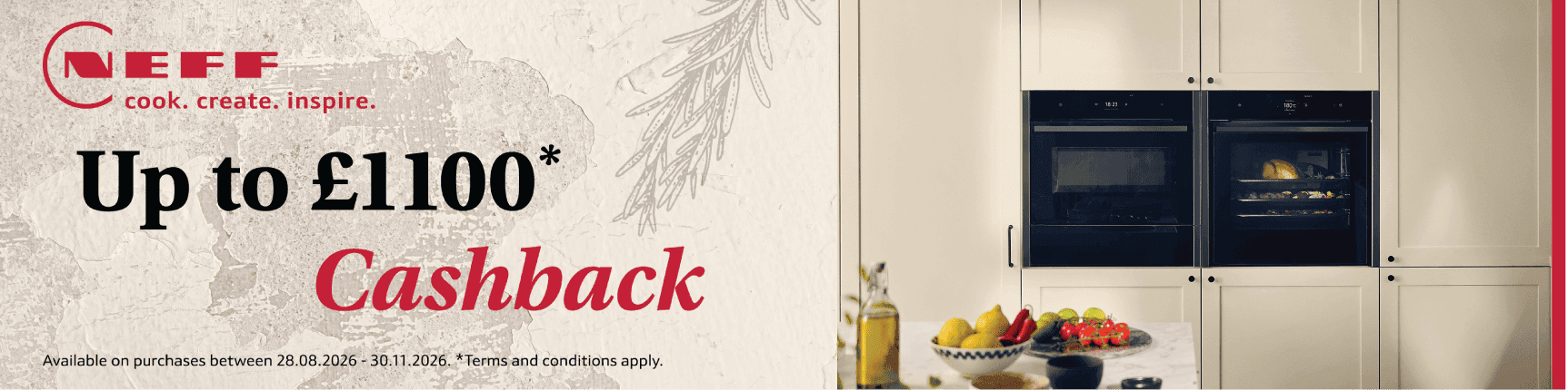 Claim up to £1100 cashback on selected NEFF appliances